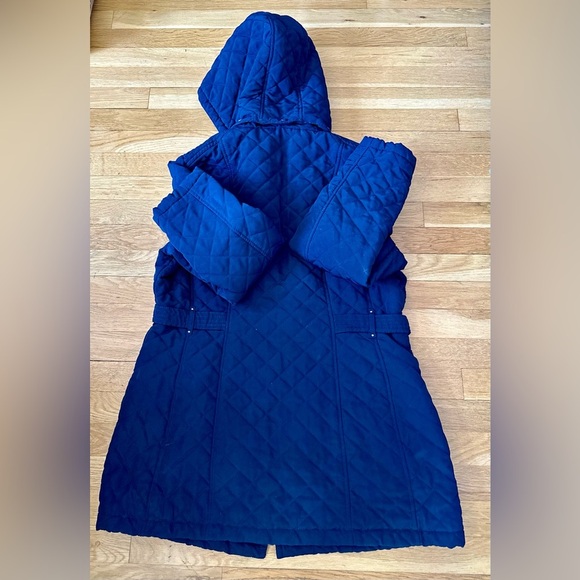 💙Liz Claiborne Navy Quilted Hooded Jacket L —Chic Warm Winter Coat Classic Style - Picture 3 of 6